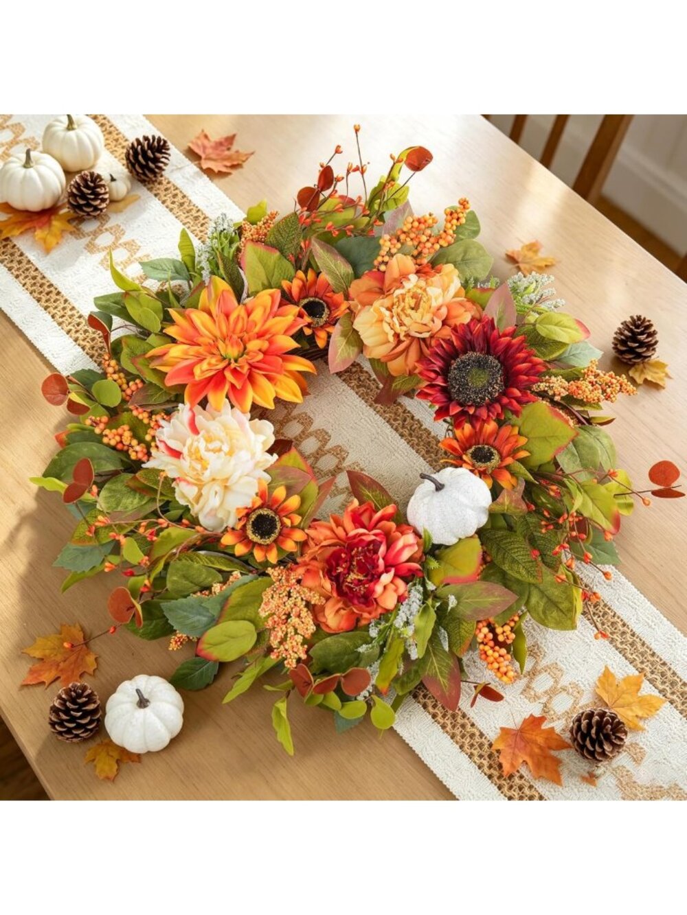 24-Inch Autumn Wreath for Front Door - Fall Decor with Peonies & Foliage - Picture 5 of 8